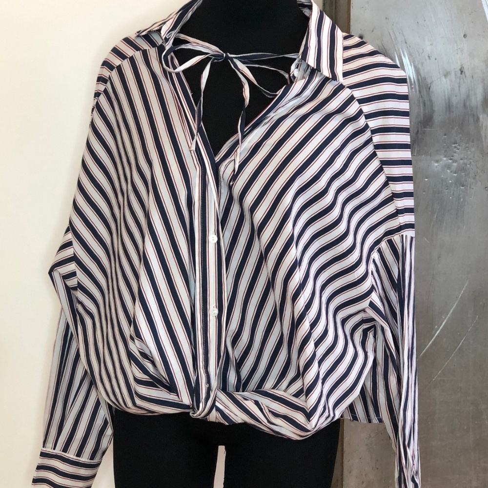 red white & blue blouse